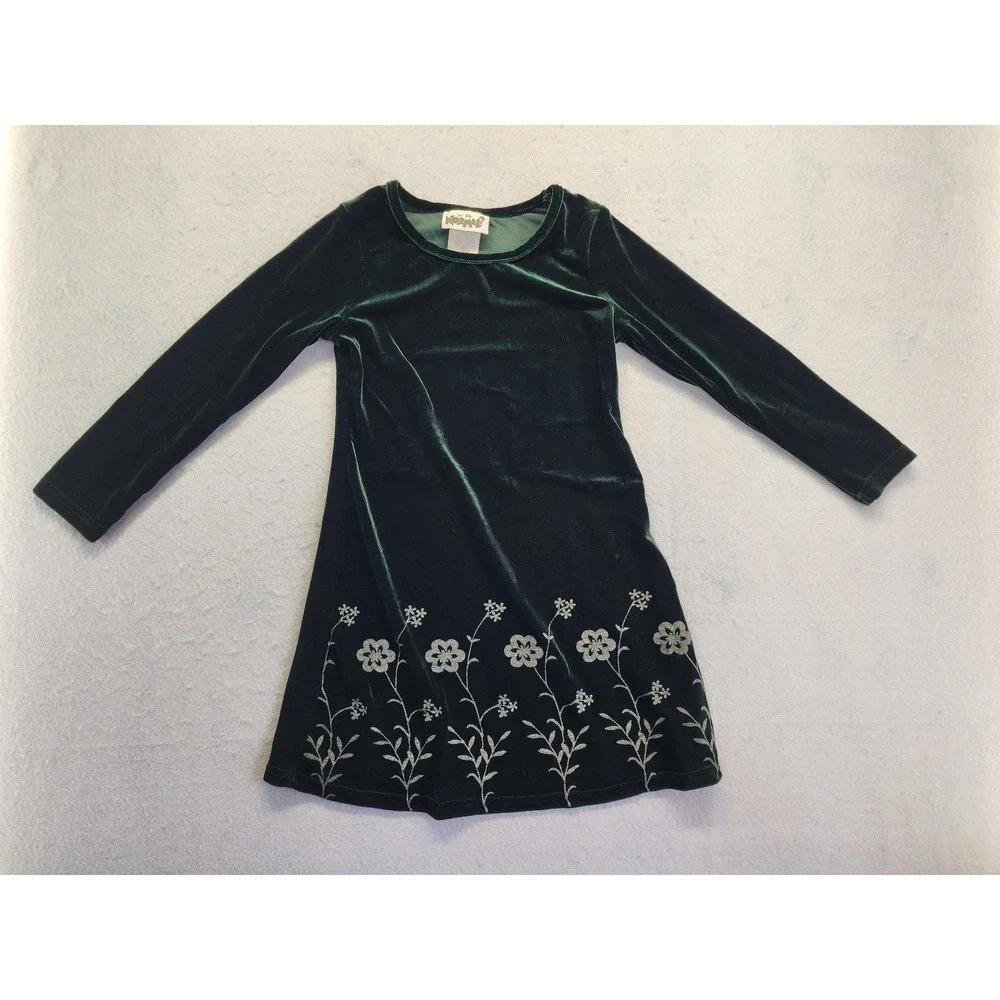Y.B. Normal? Green Velvet Floral Embroidered Long Sleeve Dress Size 7